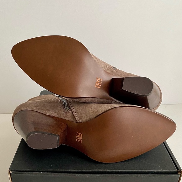 ✨New FRYE Reina Suede Heeled Booties Taupe - Picture 8 of 10
